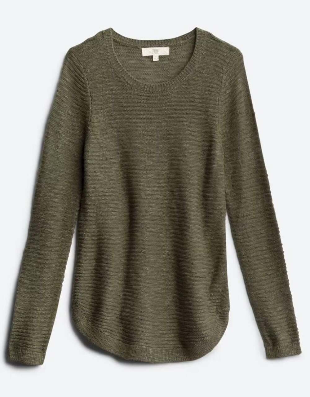 PINQUE Axelia Olive Green Textured Knit Sweater Women’s Small Crew Neck Long